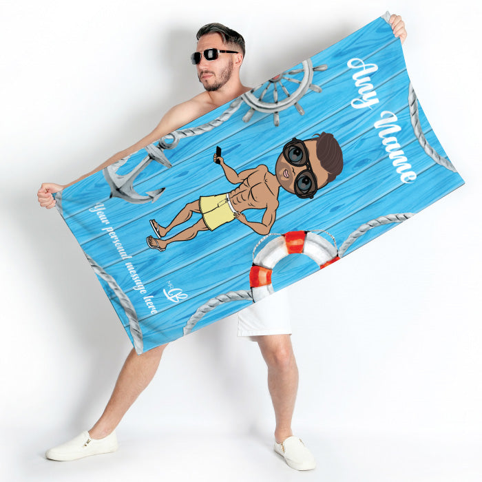 Mens Personalized Nautical Print Beach Towel