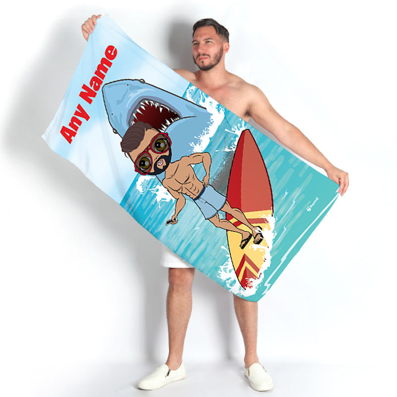 Mens Personalized Retro Shark Attack Beach Towel