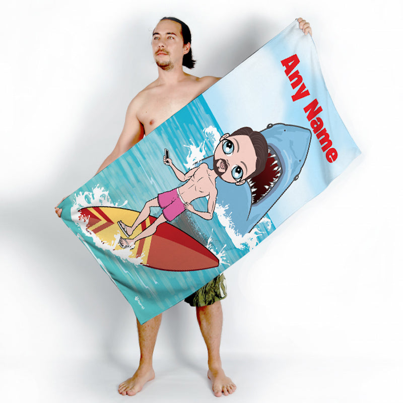 Mens Personalized Retro Shark Attack Beach Towel