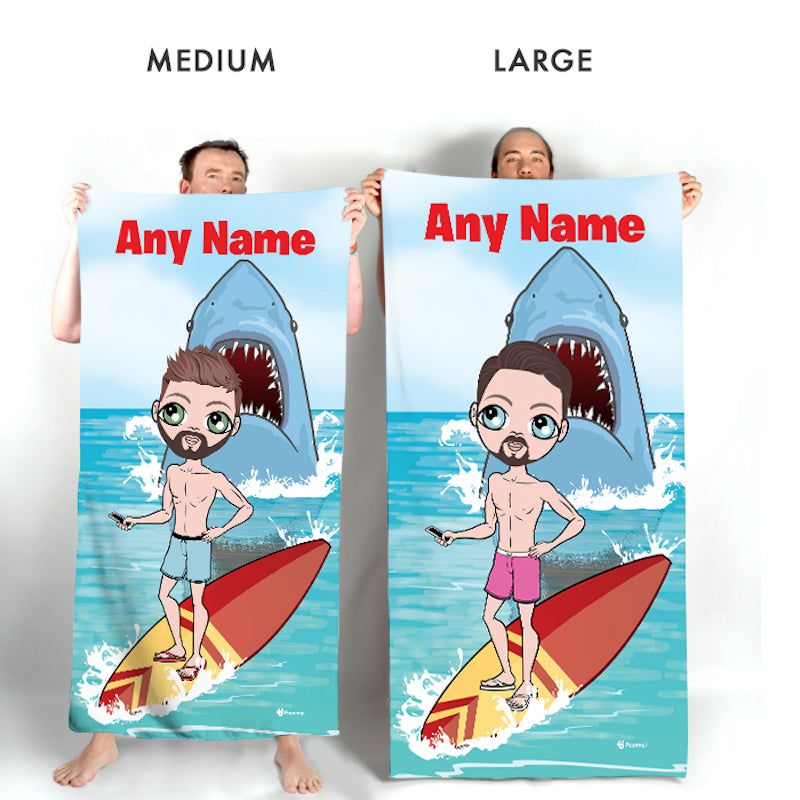 Mens Personalized Retro Shark Attack Beach Towel