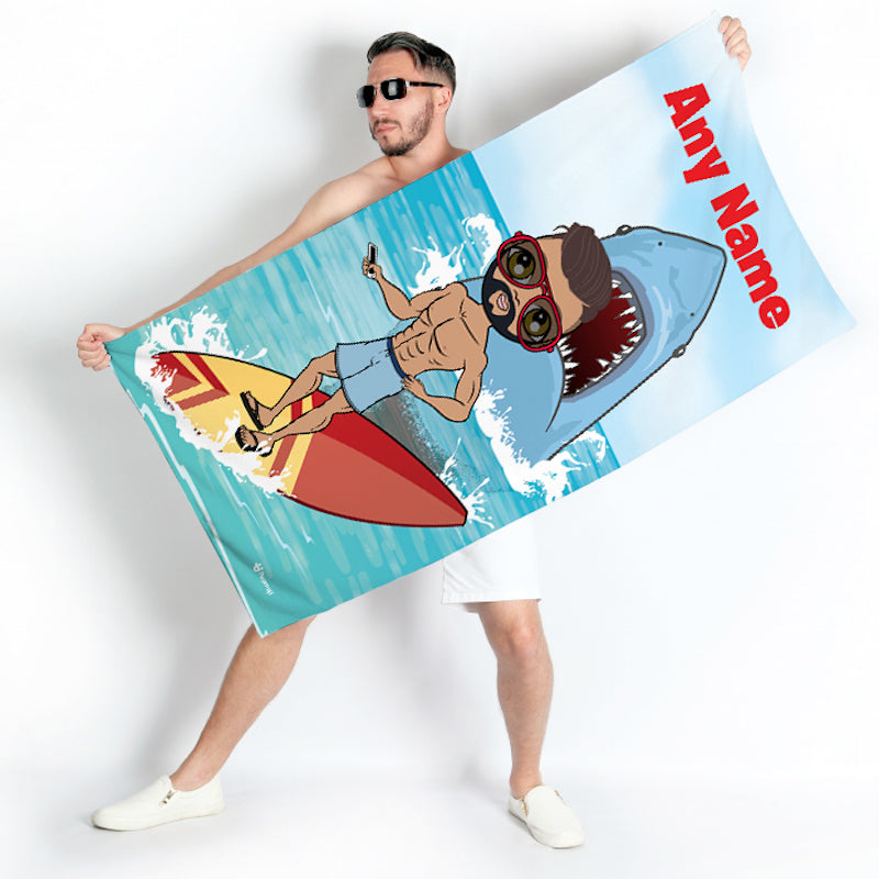 Mens Personalized Retro Shark Attack Beach Towel