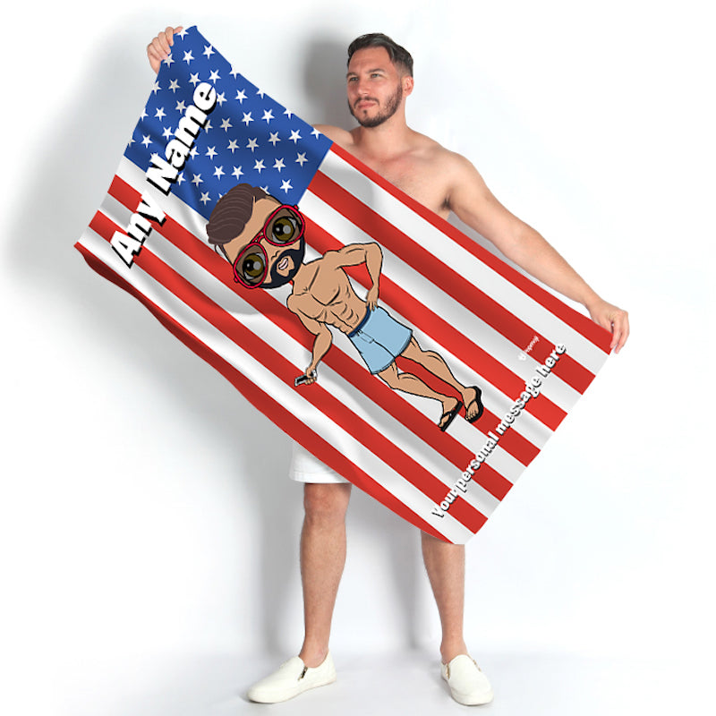Mens Personalized Stars & Stripes Beach Towel