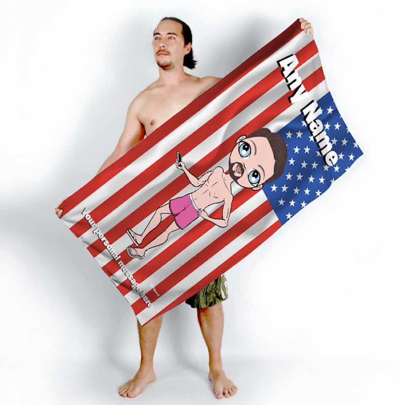 Mens Personalized Stars & Stripes Beach Towel