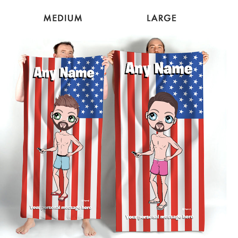 Mens Personalized Stars & Stripes Beach Towel