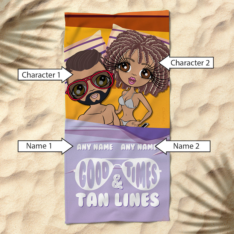 Multi Character Personalized Good Times And Tan Lines Beach Towel