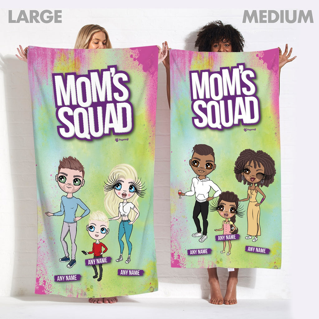 Multi Character Personalized Mom's Squad Family Of 3 Beach Towel