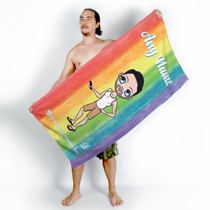 Mens Personalized Rainbow Beach Towel