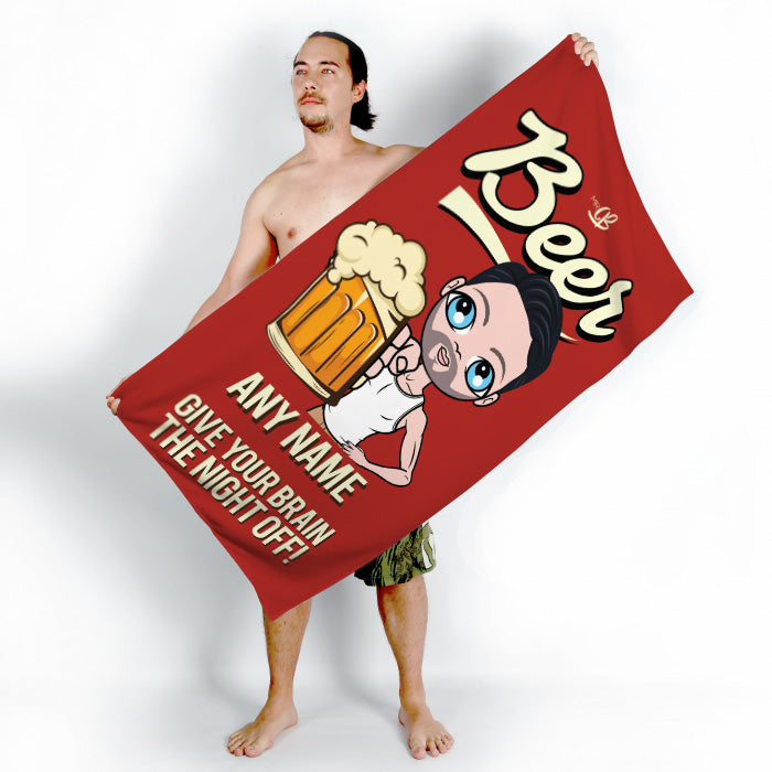 Mens Personalized Beer Brain Beach Towel