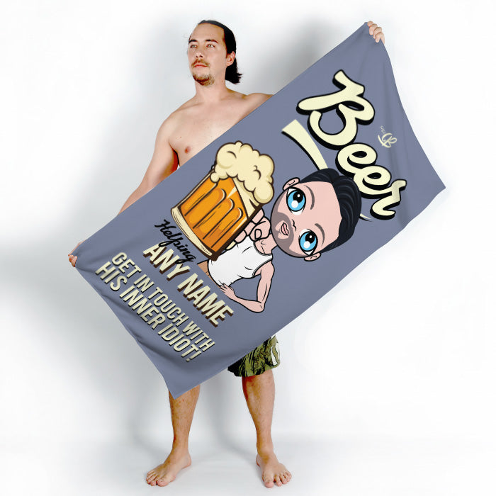 Mens Personalized Beer Idiot Beach Towel