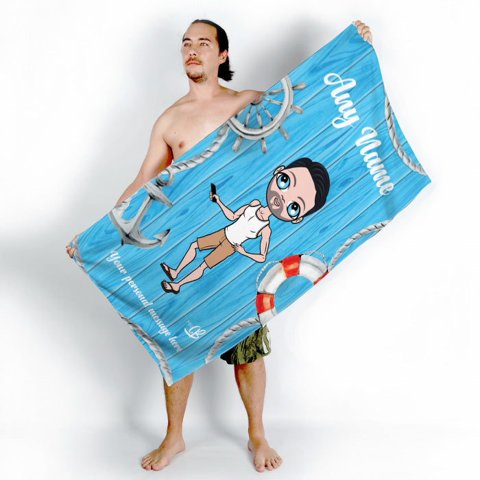 Mens Personalized Nautical Print Beach Towel