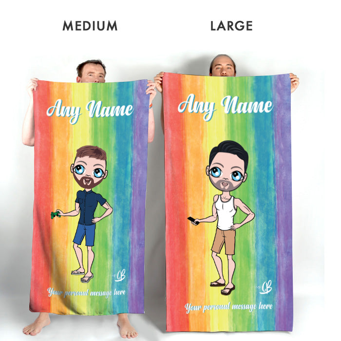 Mens Personalized Rainbow Beach Towel