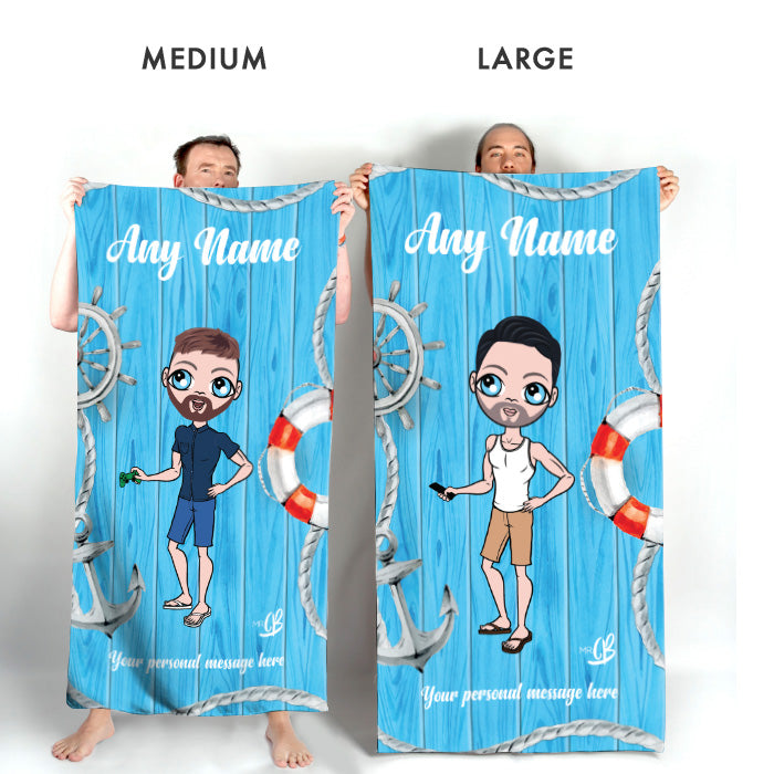 Mens Personalized Nautical Print Beach Towel
