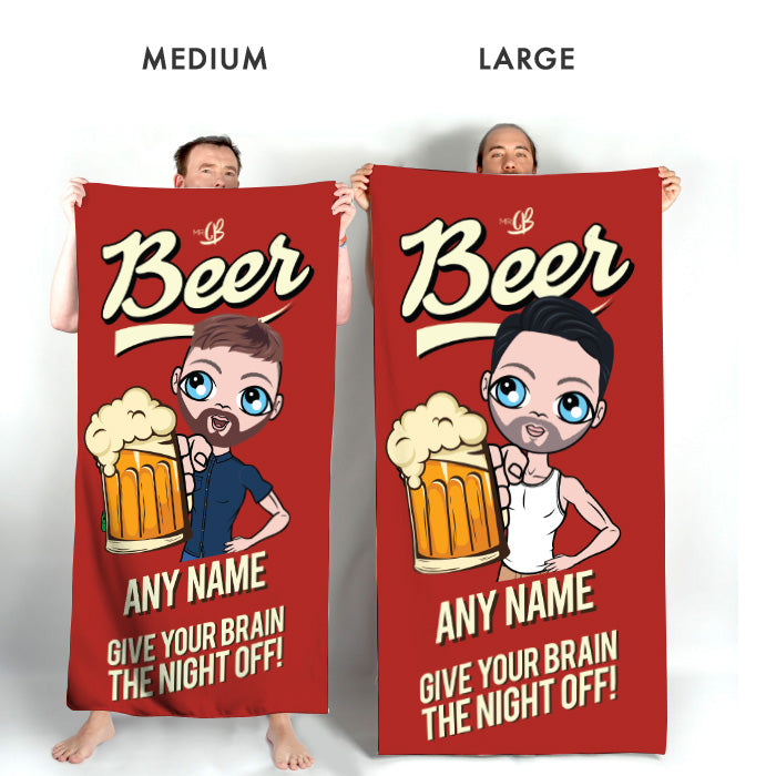 Mens Personalized Beer Brain Beach Towel