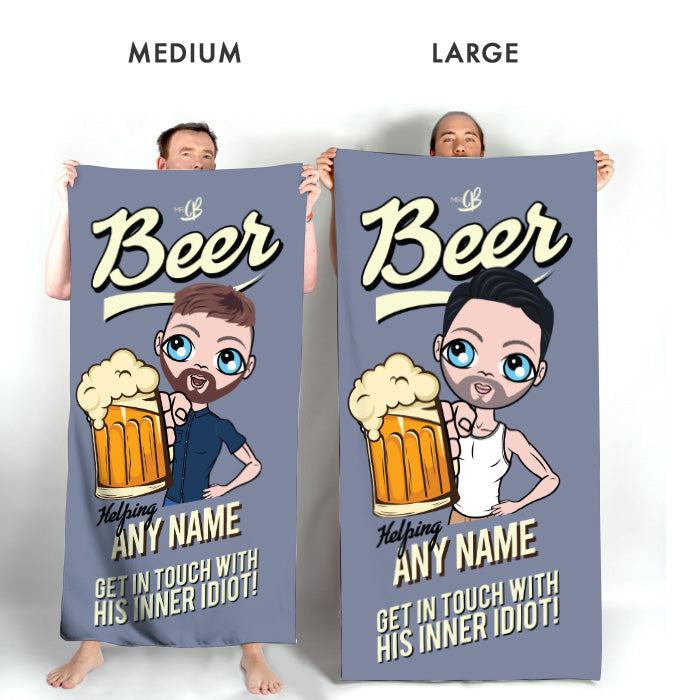 Mens Personalized Beer Idiot Beach Towel