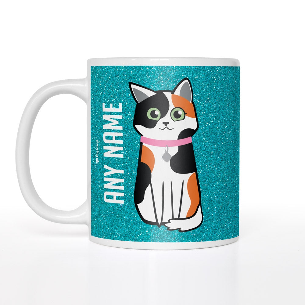 Personalized Cat Blue Glitter Effect Mug - Image 2