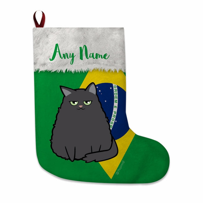 Cats Personalized Christmas Stocking - Brazilian Flag - Image 1