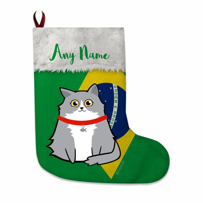 Cats Personalized Christmas Stocking - Brazilian Flag - Image 2