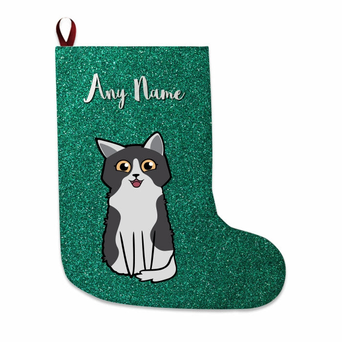 Cats Personalized Christmas Stocking - Green Glitter - Image 1