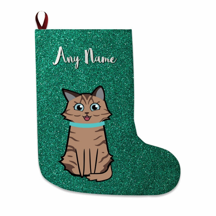 Cats Personalized Christmas Stocking - Green Glitter - Image 2