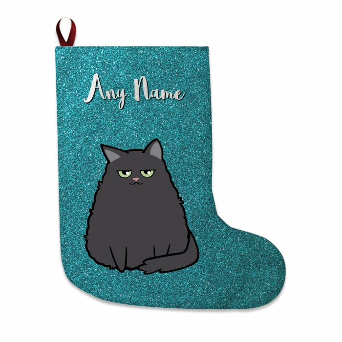 Cats Personalized Christmas Stocking - Light Blue Glitter - Image 2