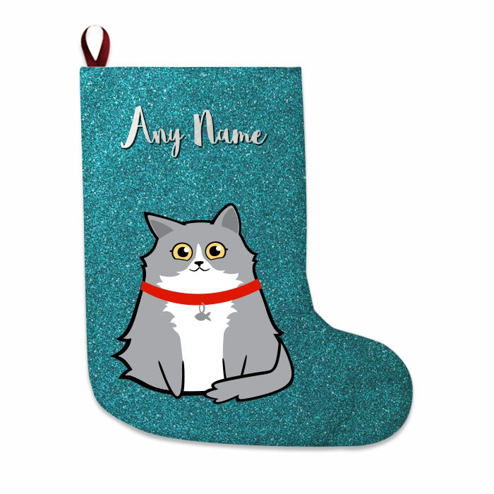 Cats Personalized Christmas Stocking - Light Blue Glitter - Image 1