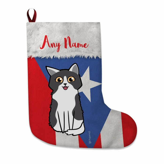 Cats Personalized Christmas Stocking - Puerto Rican Flag - Image 1