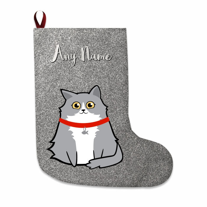 Cats Personalized Christmas Stocking - Silver Glitter - Image 1
