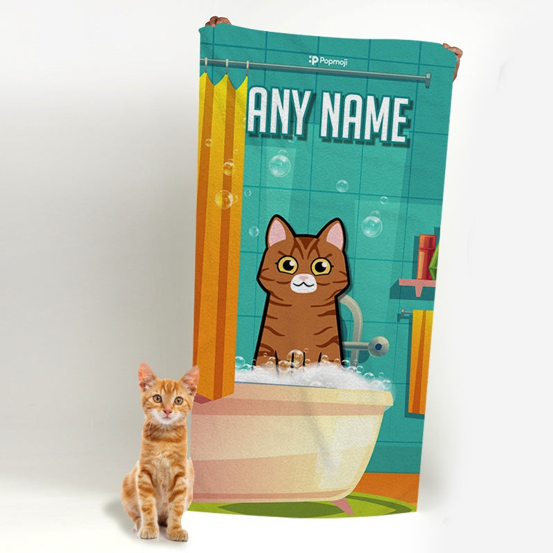 Personalized Cat Bath Time Beach Towel - Image 4