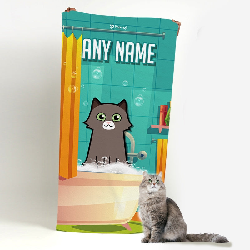 Personalized Cat Bath Time Beach Towel - Image 3