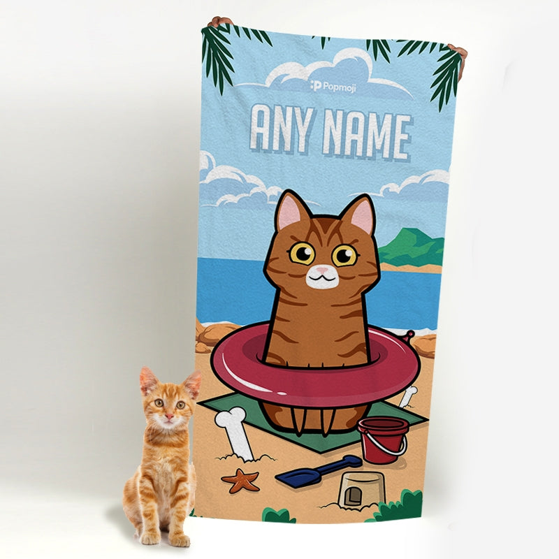 Personalized Cat Beach Fun Beach Towel - Image 1