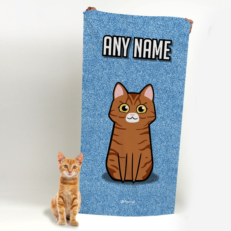 Personalized Cat Blue Glitter Beach Towel - Image 4