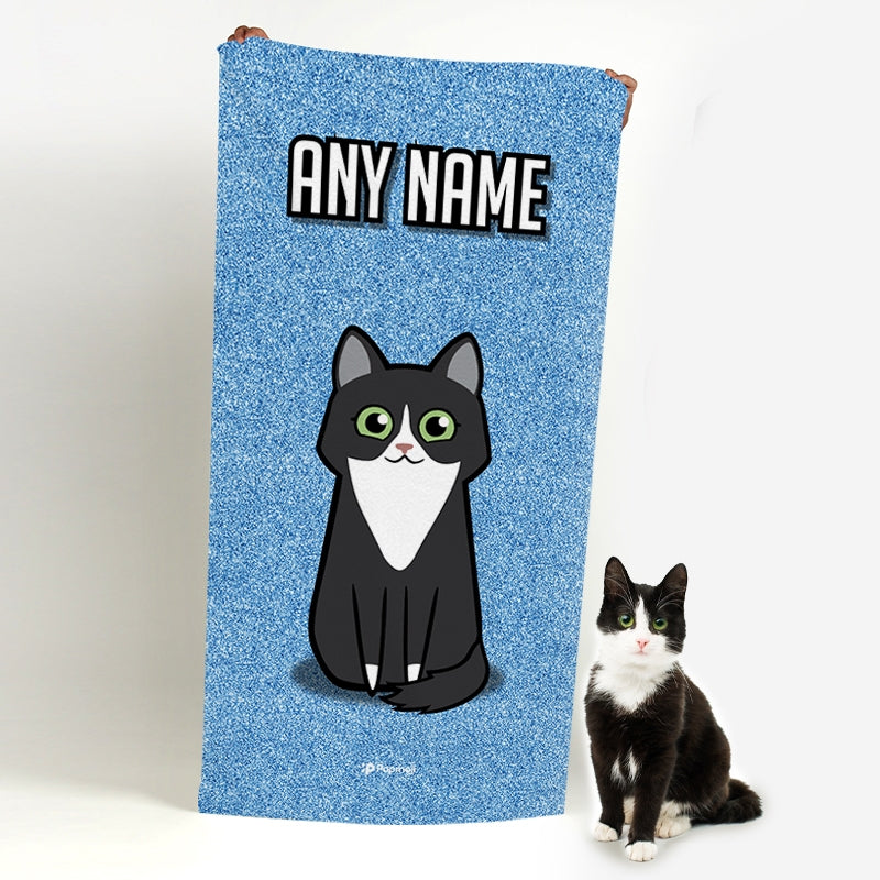 Personalized Cat Blue Glitter Beach Towel - Image 2