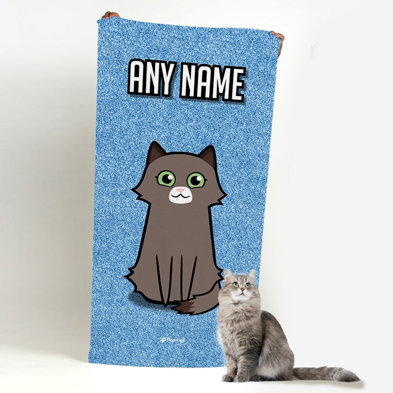 Personalized Cat Blue Glitter Beach Towel - Image 1