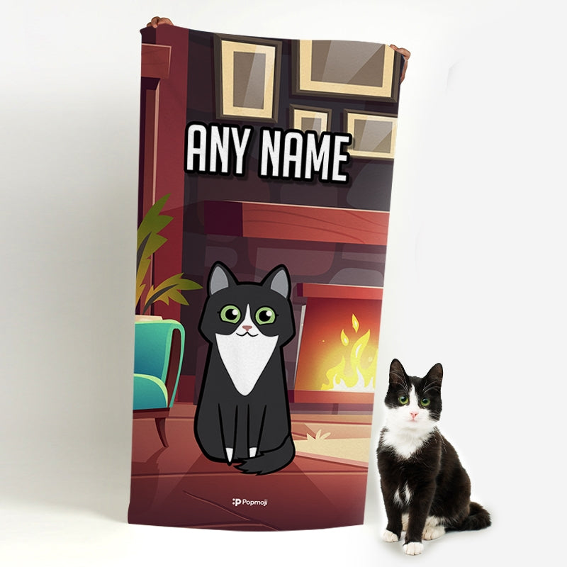 Personalized Cat Fireplace Beach Towel - Image 2