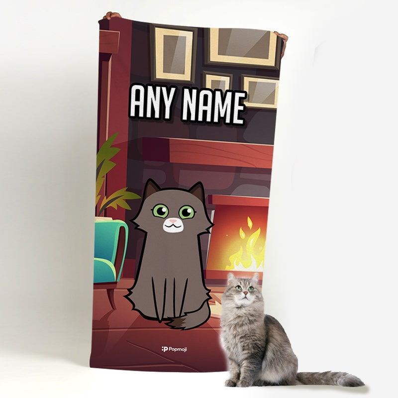 Personalized Cat Fireplace Beach Towel - Image 1