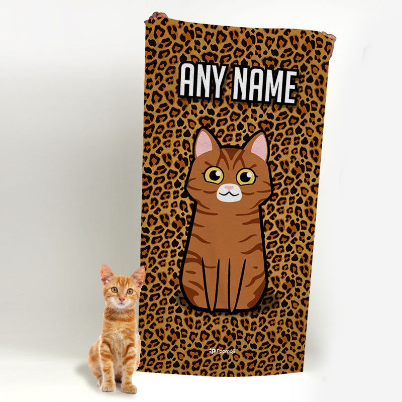 Personalized Cat Leopard Print Beach Towel - Image 2