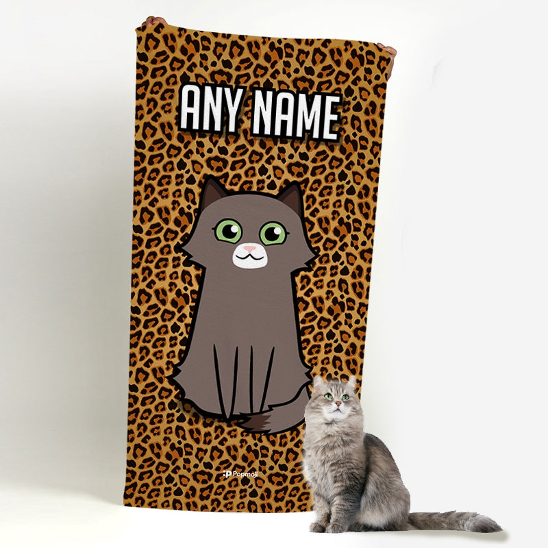 Personalized Cat Leopard Print Beach Towel - Image 4