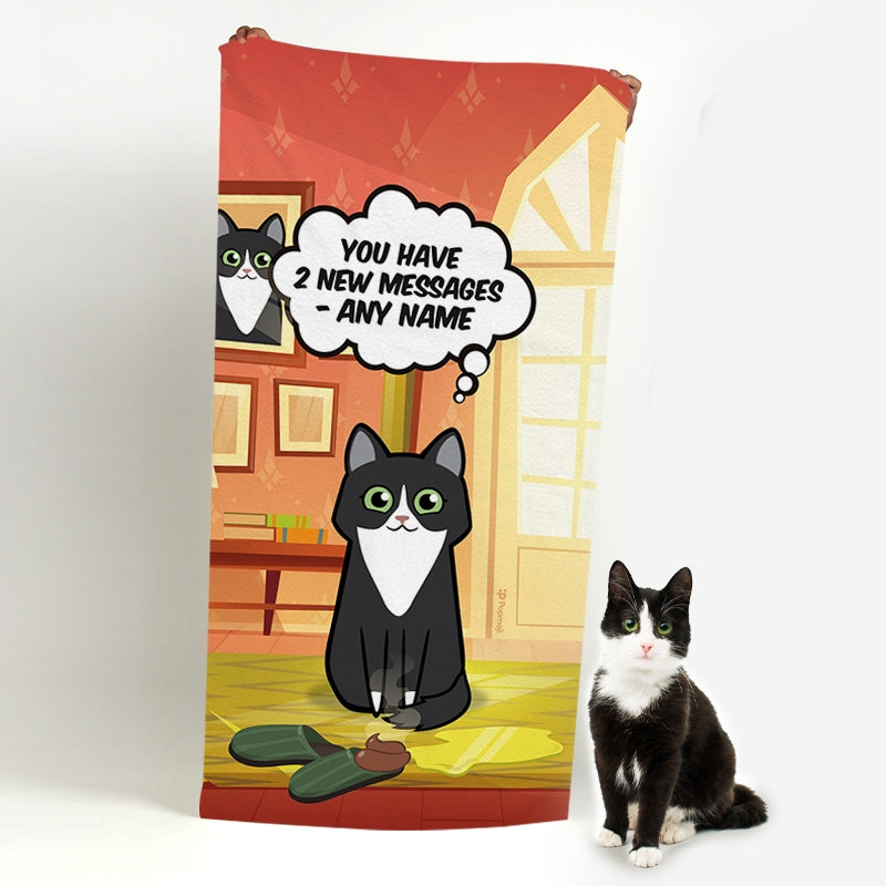 Personalized Cat New Messages Beach Towel - Image 1