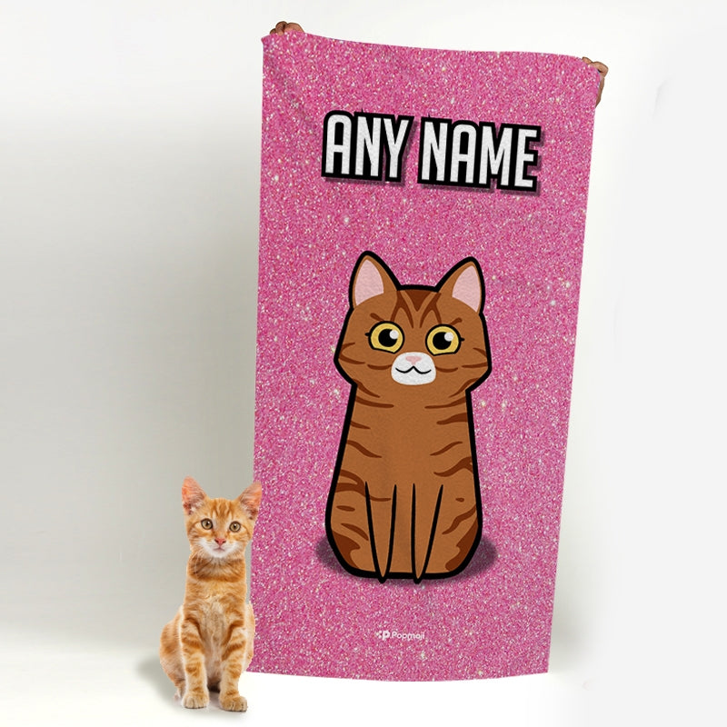 Personalized Cat Pink Glitter Beach Towel - Image 4