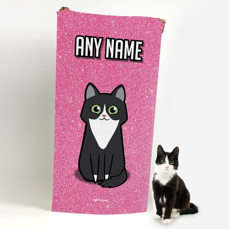 Personalized Cat Pink Glitter Beach Towel - Image 2