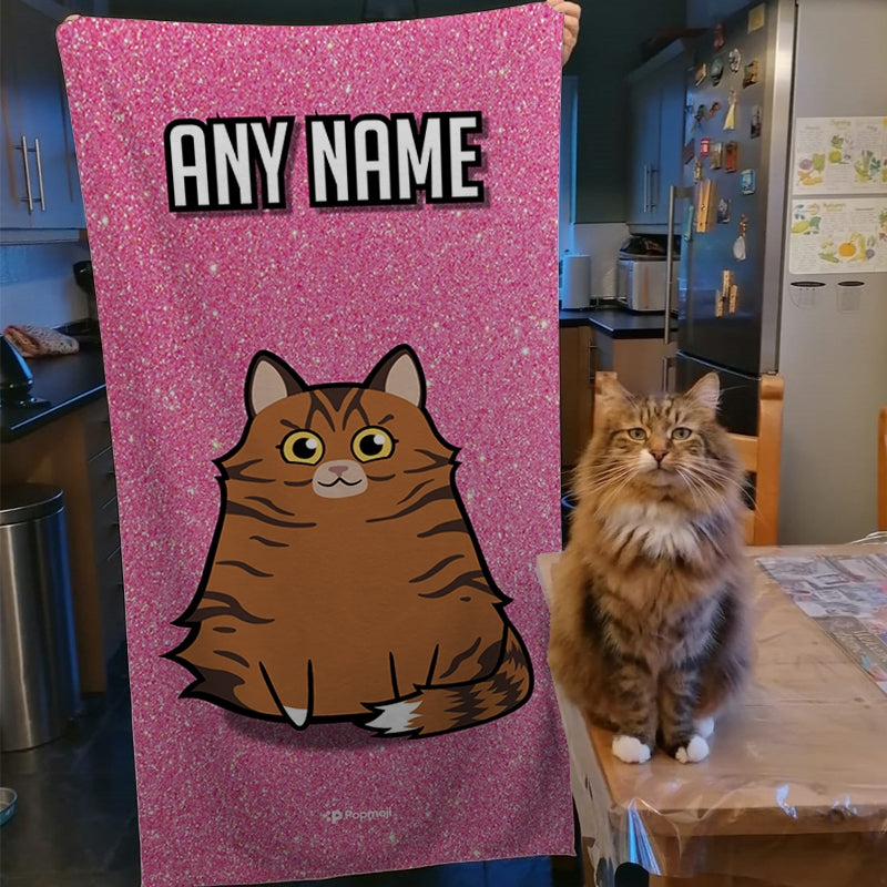 Personalized Cat Pink Glitter Beach Towel - Image 3