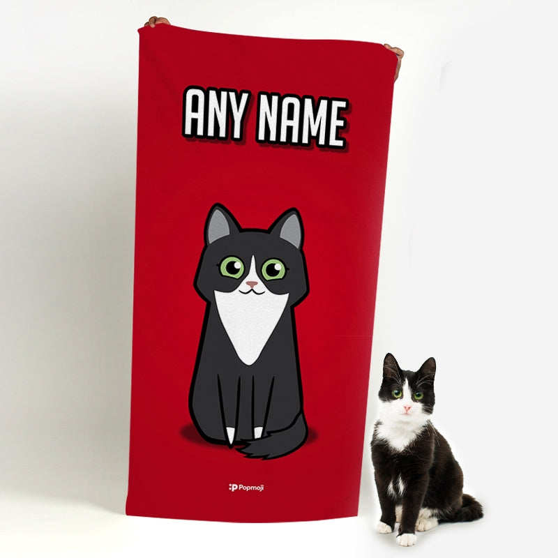 Personalized Cat Red Beach Towel - Image 1
