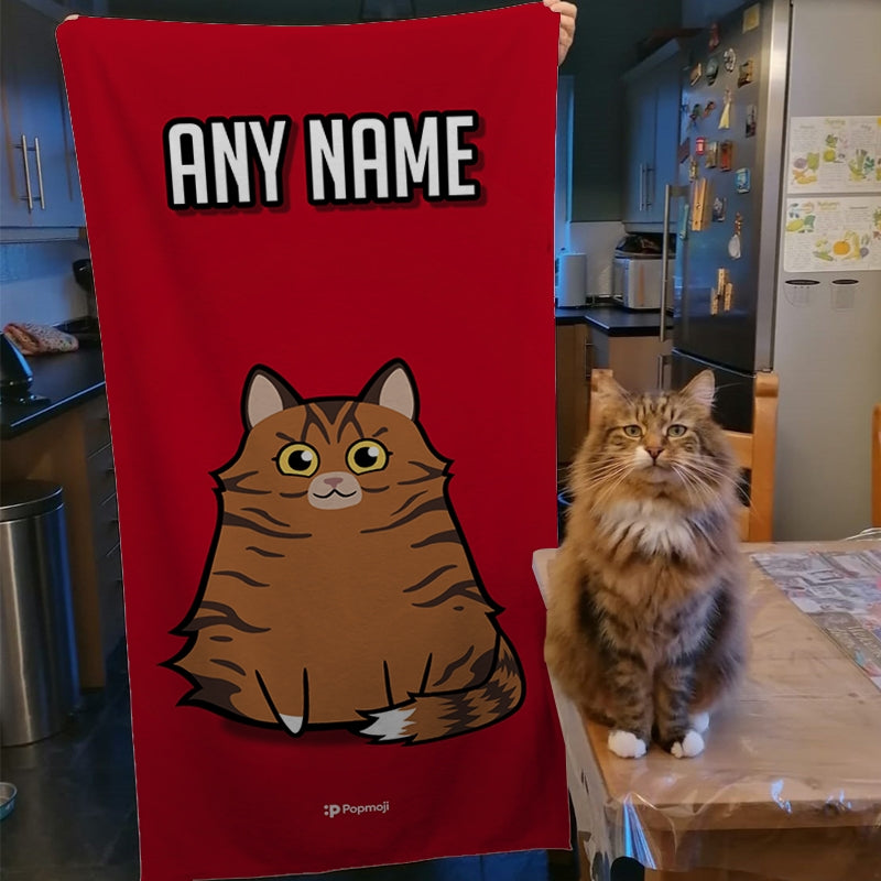 Personalized Cat Red Beach Towel - Image 2