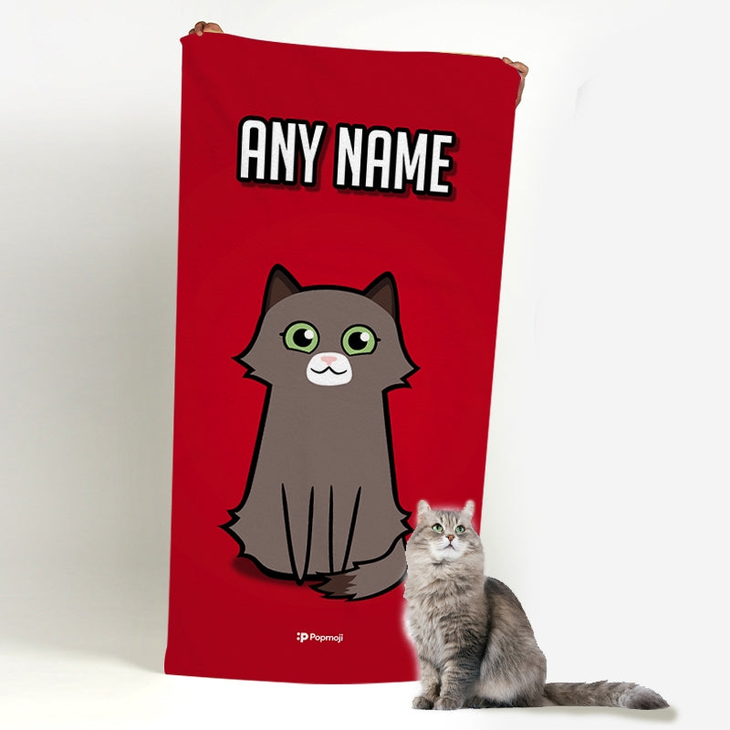 Personalized Cat Red Beach Towel - Image 3