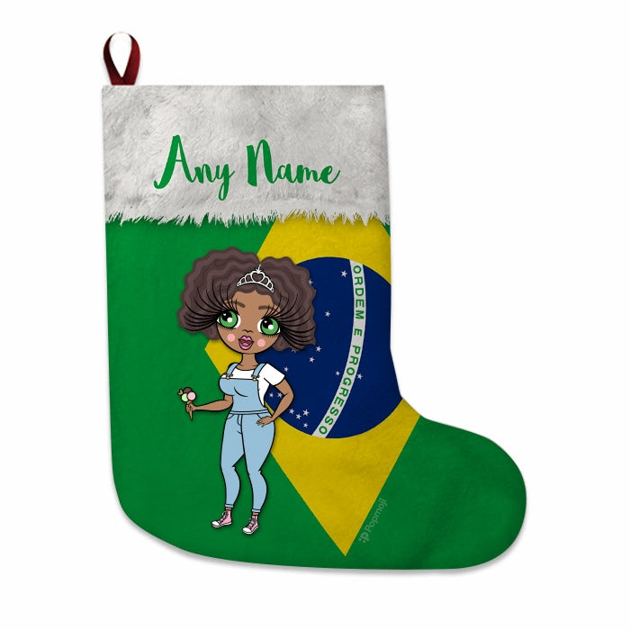Womens Personalized Christmas Stocking - Brazilian Flag - Image 1