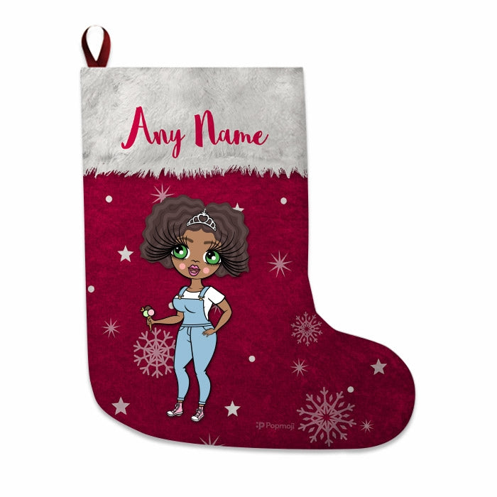 Womens Personalized Christmas Stocking - Classic Red Snowflake - Image 4