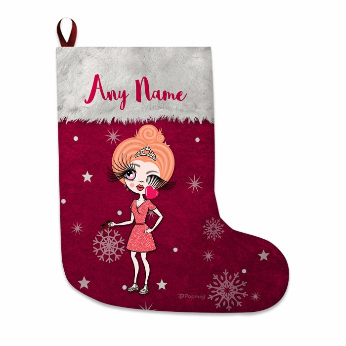 Womens Personalized Christmas Stocking - Classic Red Snowflake - Image 3