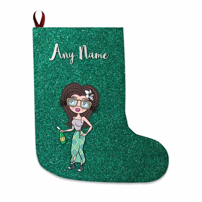 Womens Personalized Christmas Stocking - Green Glitter - Image 2