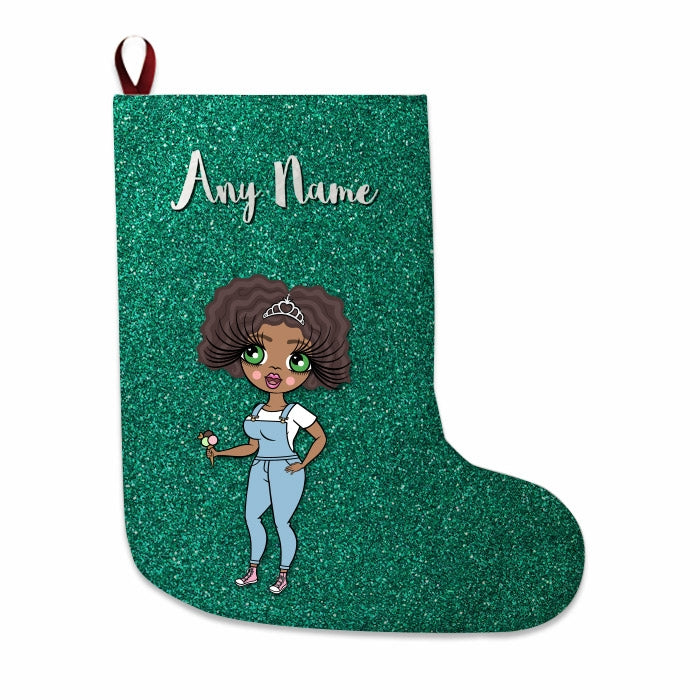 Womens Personalized Christmas Stocking - Green Glitter - Image 1