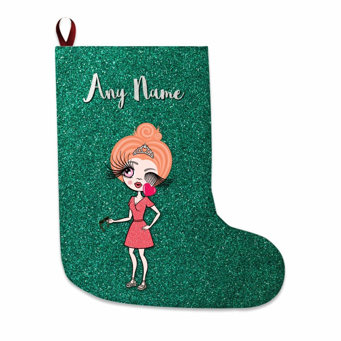 Womens Personalized Christmas Stocking - Green Glitter - Image 3